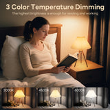 INSMART Pleated Table Lamp, Solid Wood Base Bedside Lamp, 3-Color Dimmable with Remote Control, USB Night Light for Bedroom, Timer Function, Suitable for Living Room and Office