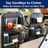 Pecham 2PCS Car Backseat Organizer with Table Tray, PU Leather Seat Back Protectors Kick Mats Travel Accessories, Backseat Storage Protector Kids Travel Accessories