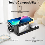 INSMART Alarm Clock with Wireless Charger,6 in 1 Wireless Charging Station, Magnetic Charger with Night Light Bedside Clock for iPhone,Apple Watch,Airpods