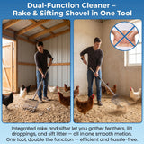 INSMART Chicken Poop Scooper, 3-in-1 Metal Chicken Coop Rake With Adjustable Stainless Steel Handle, Scooper Litter & Sifting Shovel for Chicken Coops Cleaning