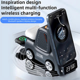 INSMART 3 in 1 Wireless Charging Station,with Digital Clock & Bluetooth Speaker for iPhone, iWatch, AirPods,Gray