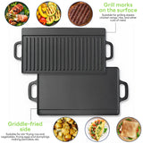 INSMART Double-Sided Cast Iron Grill Pan Set,Suitable for Stovetop, Gas Grilling and Outdoor Cooking,16.5 x 9 Inch Rectangular and Ribbed
