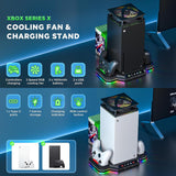 Pecham Cooling Fan Charging Station Fit for Xbox Series X Console, Dual Controller Charging Dock & Cooler System Stand with 2 x 1400mAh Rechargeable Battery, 9 Light Modes, USB Ports, Game Disc Slots