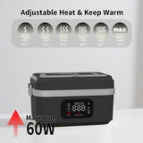 INSMART Cordless Electric Lunch Box for Adults,60W Stainless Steel Self-Heating Lunch Box,1L Portable Food Warmer with Rechargeable 8000mAh Battery & 6-Temp Control for Office,Picnic,Car&Outdoor Use