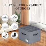 INSMART Shoe Storage Boxes 2-Pack,12-Slot Shoe Organizer for Closet,Foldable Dustproof & Waterproof Shoe Bins w/Clear Top & Reinforced Handles,Fits 16-24 Pairs,Gray