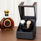 INSMART Double Watch Winder, Automatic Watch Winder with LED Design, Quiet Motor Rotating Watch Box, Black Carbon Fiber Leather