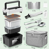 INSMART 6.3-Cup Cordless Electric Lunch Box for Adults, Heated Lunch Box for Men with Scheduled Heating, Portable Car Food Warmer with Utensils, Two-Tier Bag,Dishwasher Safe,Removable Divider（Black）