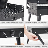 Pecham Portable Charcoal Grill, 17.3”x10.6”x18.1“Foldable Stainless Steel BBQ Grill Kit, Mini Tabletop Grill for Outdoor Camping, Patio and Picnic - Black