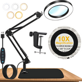INSMART 10X Magnifying Lamp with Light – 5 Color Modes,72 LEDs,Adjustable Brightness,Hands-Free Desk Lamp for Reading,Soldering,Crafts,Nail Art,Jewelry Making (Black,Heavy-Duty Base)