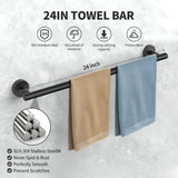 INSMART Bathroom Hardware Set,7 Pieces Wall-Mounted Bathroom Towel Rack Accessories Set,Includes 16" Towel Bar,Toilet Paper Holder,Towel Ring,Robe Hook,Matte Black & Stainless Steel