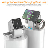 INSMART 3-in-1 Cube Wireless Charger,180° Auto-Rotate Wireless Charging Station for iPhone, iWatch, AirPods,15W Fast Magnetic Charger Stand with LED Light & Safety Protection,Silver