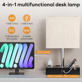 INSMART Bedside Table Lamp for Bedroom&Living Room - Modern Desk Lamp with Dual Fast USB-C/USB-A Charging Ports,Fully Dimmable Nightstand Lamp,2 Phone Stands&AC Outlet