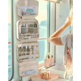 INSMART 4 Folding Toiletry Bag for Women & Men - Hanging Travel Organizer with 4 Compartments,Water-Resistant Cosmetic Bag,Compact for Shampoo,Makeup,Essentials(White)