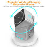INSMART 3-in-1 Cube Wireless Charger,180° Auto-Rotate Wireless Charging Station for iPhone, iWatch, AirPods,15W Fast Magnetic Charger Stand with LED Light & Safety Protection,Silver