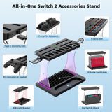Pecham Charging Storage Dock for Switch 2 JoyCon, Switch 2 Accessories Organizer with 16 Game Disc Slot, 9 Game Cards Slot, Pro Controller Holder