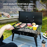 Pecham Portable Charcoal Grill, 17.3”x10.6”x18.1“Foldable Stainless Steel BBQ Grill Kit, Mini Tabletop Grill for Outdoor Camping, Patio and Picnic - Black