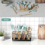 INSMART Utensil Holder for Kitchen Counter,Extra Large Metal Cooking Utensil Organizer with 4 Compartments & Metal Base for Spoons, Spatulas,and Cooking Tools（Black）