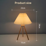 INSMART Pleated Table Lamp, Solid Wood Base Bedside Lamp, 3-Color Dimmable with Remote Control, USB Night Light for Bedroom, Timer Function, Suitable for Living Room and Office
