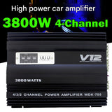 Pecham 3800W 4 Channel Car Amplifier, Digital Car Amplifier Stereo Class A/B Amp Audio with 2/4 Ohm Stable, Adjustable Low/High Pass, Bass Boost