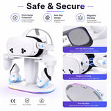 Pecham Charging Dock Fit for Meta Quest 3/3S/2, RGB VR Headset Holder Stand & Controller Mount - White