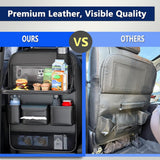 Pecham 2PCS Car Backseat Organizer with Table Tray, PU Leather Seat Back Protectors Kick Mats Travel Accessories, Backseat Storage Protector Kids Travel Accessories