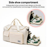 INSMART 35L Travel Duffle Bag,Foldable Weekender Bags Carry on Gym Bag with Wet Pocket,Adjustable Strap,Shoe Compartment,for Plane Sports Dance,Beige