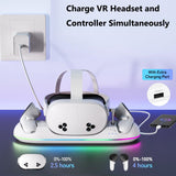 Pecham VR Charging Dock Fit for Meta Quest 3/Quest 3S/Quest 2, RGB Magnetic Charging Station for VR Headset & Controllers, Fast Charging Station with 2x2100mAh Rechargeable Batteries