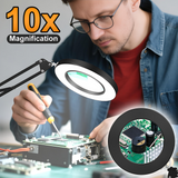 INSMART 10X Magnifying Lamp with Light – 5 Color Modes,72 LEDs,Adjustable Brightness,Hands-Free Desk Lamp for Reading,Soldering,Crafts,Nail Art,Jewelry Making (Black,Heavy-Duty Base)