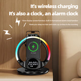 INSMART Wireless Charger,6-in-1 Wireless Magnetic Charging Station with Digital Clock, Alarm, Phone Stand & Colorful Mood Light,Compatible with iPhone,Samsung, AirPods,Apple Watch (Black)