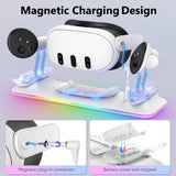 Pecham Charging Dock Fits for Meta Quest 3S/3, Magnetic Charging Station for Oculus Quest 3S/3 Headset & Controller with RGB Light, Fast Charging Station with 2 Rechargeable Batteries
