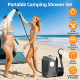 INSMART Camping Shower, Portable Outdoor Shower with LED Lights & Foldable Bucket & Spry Gun Head, 6000mAh Rechargeable Camp Shower Pump for Beach, Hiking, Pet Cleaning, Car Washing, Surf