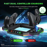 Pecham Cooling Fan Charging Station Fit for Xbox Series X Console, Dual Controller Charging Dock & Cooler System Stand with 2 x 1400mAh Rechargeable Battery, 9 Light Modes, USB Ports, Game Disc Slots