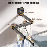 INSMART Wall Mount Folding Clothes Drying Rack,Retractable Laundry Drying Rack,360° Rotatable Clothes Rack with 15 Windproof Hooks,Space Saving for Bathroom/Balcony/Camping,No Drill Installation Gray