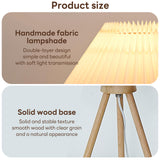 INSMART Pleated Table Lamp, Solid Wood Base Bedside Lamp, 3-Color Dimmable with Remote Control, USB Night Light for Bedroom, Timer Function, Suitable for Living Room and Office
