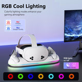 Pecham VR Charging Dock Fit for Meta Quest 3/Quest 3S/Quest 2, RGB Magnetic Charging Station for VR Headset & Controllers, Fast Charging Station with 2x2100mAh Rechargeable Batteries
