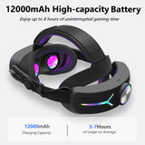 PECHAM RGB Battery Head Strap Fit for Meta/Oculus Quest 3/3S, 12000mAh Adjustable VR Headset Elite Strap for Enhanced Comfort and Play Time - Black