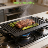 INSMART Double-Sided Cast Iron Grill Pan Set,Suitable for Stovetop, Gas Grilling and Outdoor Cooking,16.5 x 9 Inch Rectangular and Ribbed