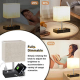 INSMART Bedside Table Lamp for Bedroom&Living Room - Modern Desk Lamp with Dual Fast USB-C/USB-A Charging Ports,Fully Dimmable Nightstand Lamp,2 Phone Stands&AC Outlet