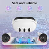 Pecham Charging Dock Fits for Meta Quest 3S/3, Magnetic Charging Station for Oculus Quest 3S/3 Headset & Controller with RGB Light, Fast Charging Station with 2 Rechargeable Batteries