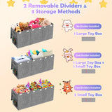 INSMART Toy Storage Box Chest with Lid,150L Large Capacity Kids Toy Organizer, Foldable Design with 2 Removable Dividers for Nursery Room Playroom Closet Home School 40.8x13.4x15.8 In,Gray