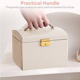 INSMART Jewelry Box, 3 Layer Leather Jewelry Organizer Boxes for Women Girls, Multi-Function Holder Drawers with Mirror, Jewelry Storage Case for Rings Earrings Necklaces Bracelets