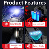 Pecham Rechargeable LED Spotlight Flashlight, 6000Lum Super Bright Handheld Searchlight, Waterproof Emergency Flashlight for Camping, Fishing, Hunting, Hiking, Patrol - Black