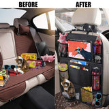 Pecham 2PCS Car Backseat Organizer, Waterproof Car Seat Organizer with 10" Table Holder, 10 Pockets Backseat Organizer Protector Kick Mats, Car Accessories for Men/Women