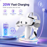 Pecham Charging Dock Fit for Meta Quest 3/3S/2, RGB VR Headset Holder Stand & Controller Mount - White