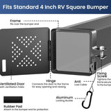 Pecham 2 Pcs RV Bumper Cap Cover, Aluminum RV Bumper End Cap Fits Standard 4-Inch Square Camper Bumpers, Simplified Camper Sewer Hose Storage Protective Cover with Hinged Door