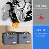 INSMART Shoe Storage Boxes 2-Pack,12-Slot Shoe Organizer for Closet,Foldable Dustproof & Waterproof Shoe Bins w/Clear Top & Reinforced Handles,Fits 16-24 Pairs,Gray