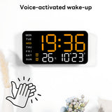 INSMART 8.7" Digital Wall Clock with Voice Control,Five Levels of Adjustable Brightness,Dual Alarm,Temperature & Date Display,Auto-Dimming,12/24 hour Switching – Ideal for Home,Office,Bedroom (White)