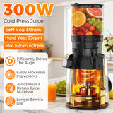 INSMART Cold Press Juicer,Juicer Machines with 5.4" Large Feed Chute,300w Slow Juicer Machines Fit Whole Vegetables and Fruits,Touchscreen Slow Masticating Juicer with 4 Mode(With Cleaning Function)