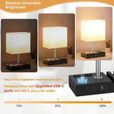 INSMART Bedside Table Lamp for Bedroom&Living Room - Modern Desk Lamp with Dual Fast USB-C/USB-A Charging Ports,Fully Dimmable Nightstand Lamp,2 Phone Stands&AC Outlet