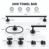 INSMART Bathroom Hardware Set,7 Pieces Wall-Mounted Bathroom Towel Rack Accessories Set,Includes 16" Towel Bar,Toilet Paper Holder,Towel Ring,Robe Hook,Matte Black & Stainless Steel